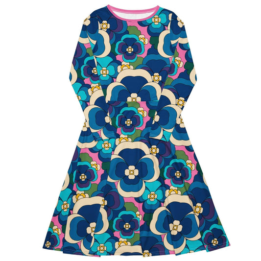 PANSY FANTASY blue pink - Midi Dress With Pockets - SHALMIAK