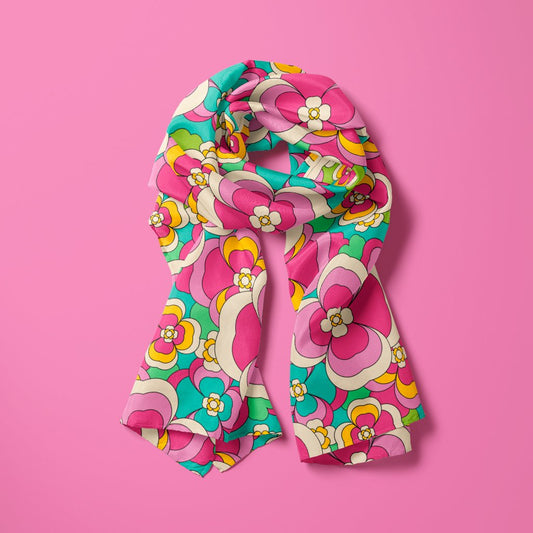 Scarf - PANSY FANTASY pastel - Retro pansy print
