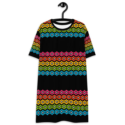 T-shirt dress - PEACOCK BLOOM happy - Vibrant bloom stripe print 6XL