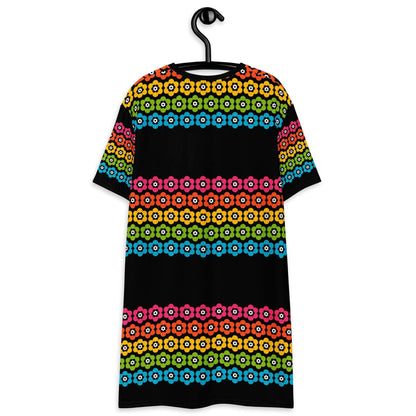 T-shirt dress - PEACOCK BLOOM happy - Vibrant bloom stripe print