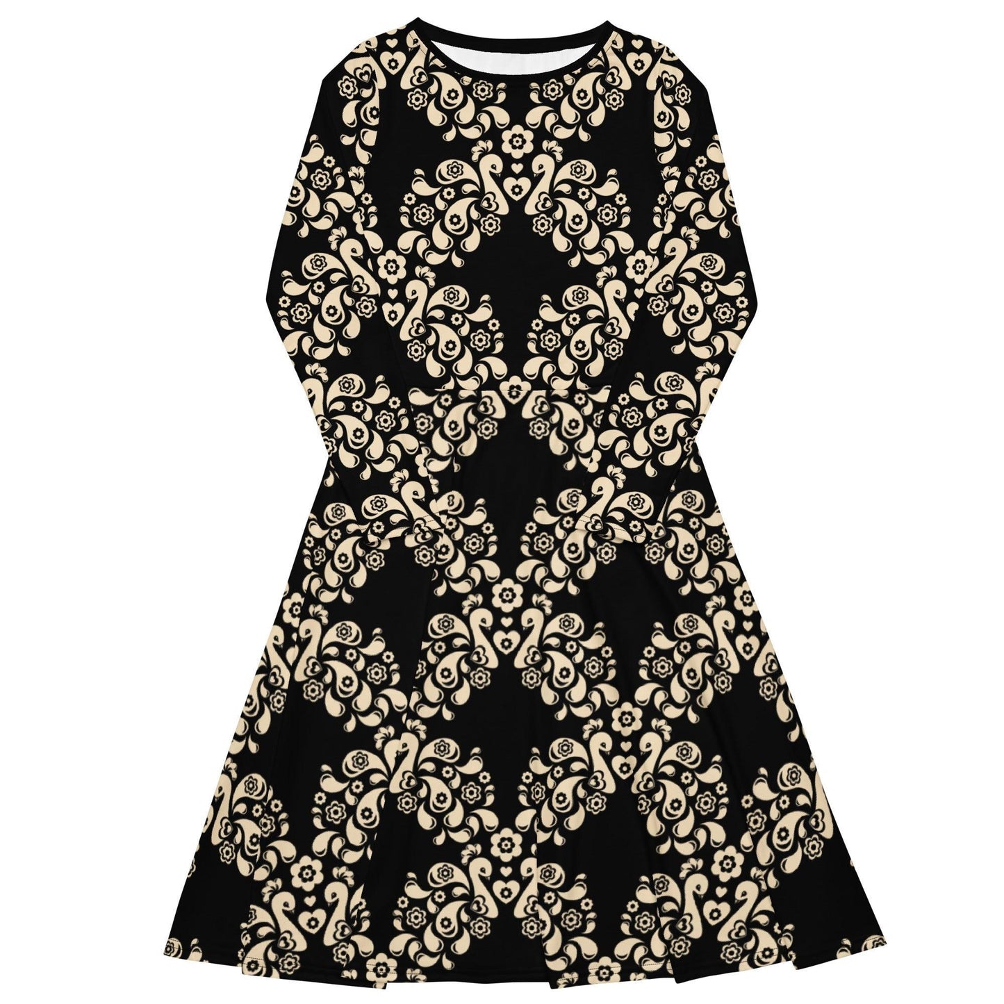 PEACOCK LOVE black - Midi Dress With Pockets - SHALMIAK