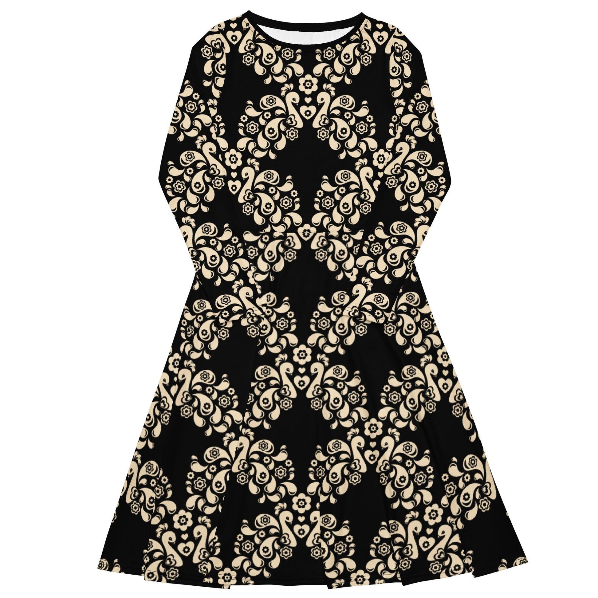 PEACOCK LOVE black - Midi Dress With Pockets - SHALMIAK