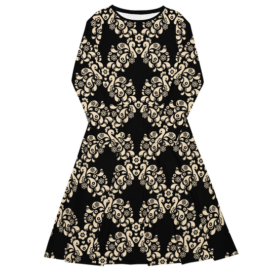 PEACOCK LOVE black - Midi Dress With Pockets - SHALMIAK