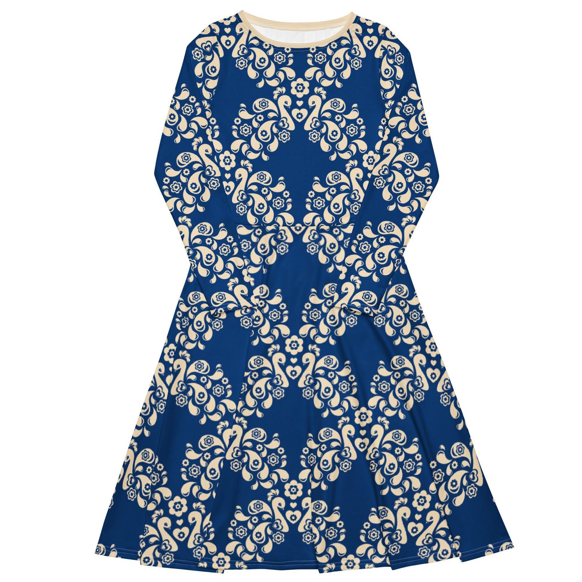 PEACOCK LOVE blue - Midi Dress With Pockets - SHALMIAK