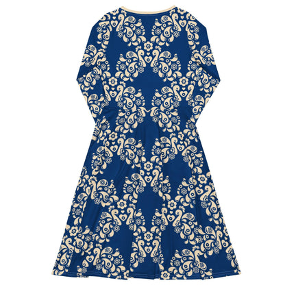 PEACOCK LOVE blue - Midi Dress With Pockets - SHALMIAK