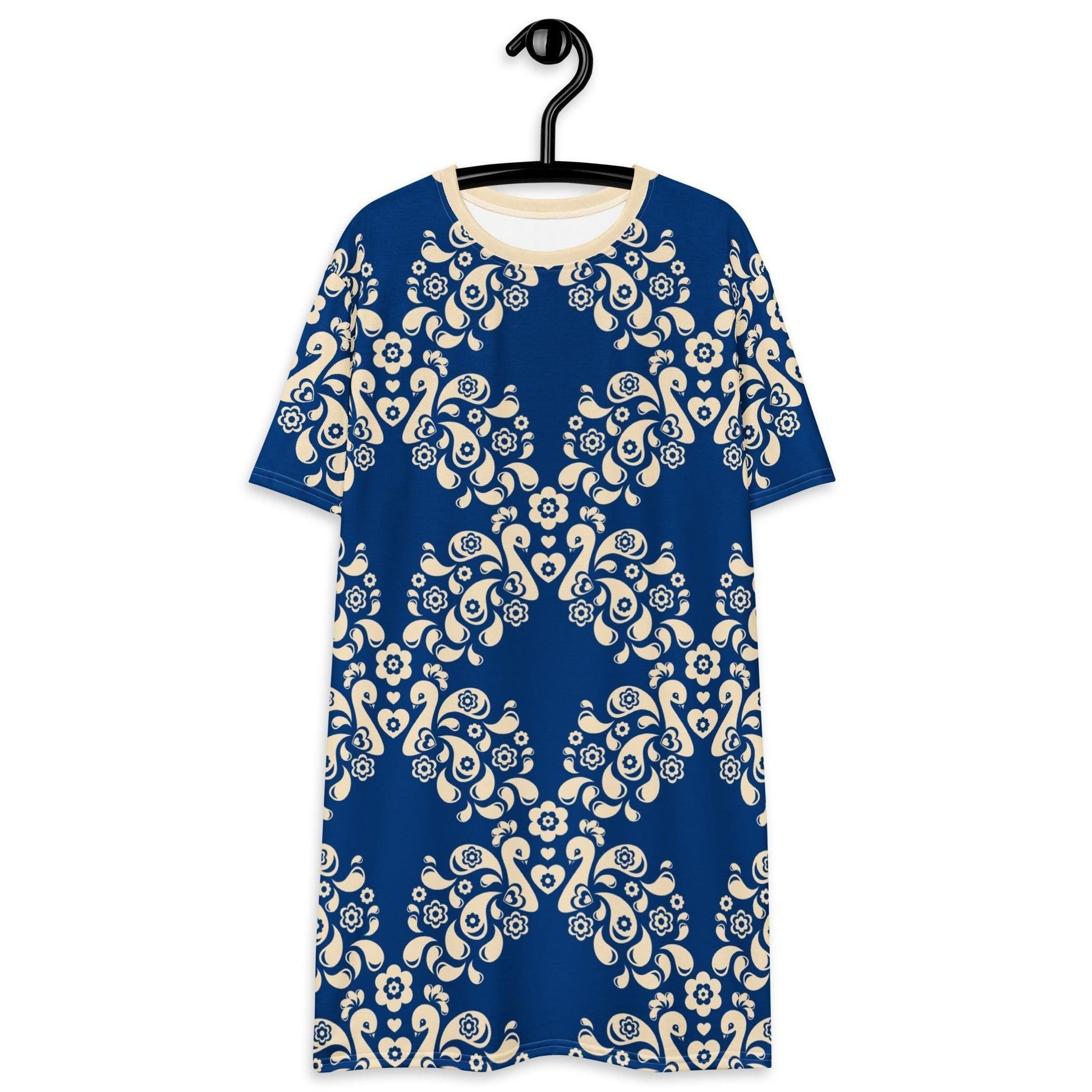 PEACOCK LOVE blue - T-Shirt Dress - SHALMIAK