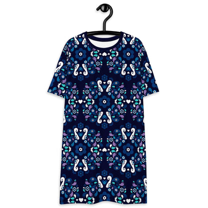 T-shirt dress - PEACOCK LOVE mystic blue - Glorious peacock print 6XL
