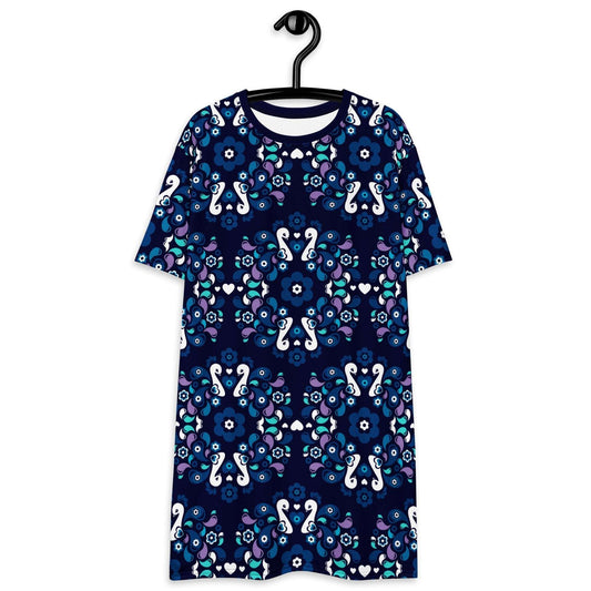 PEACOCK LOVE mystic blue - T-Shirt Dress - SHALMIAK