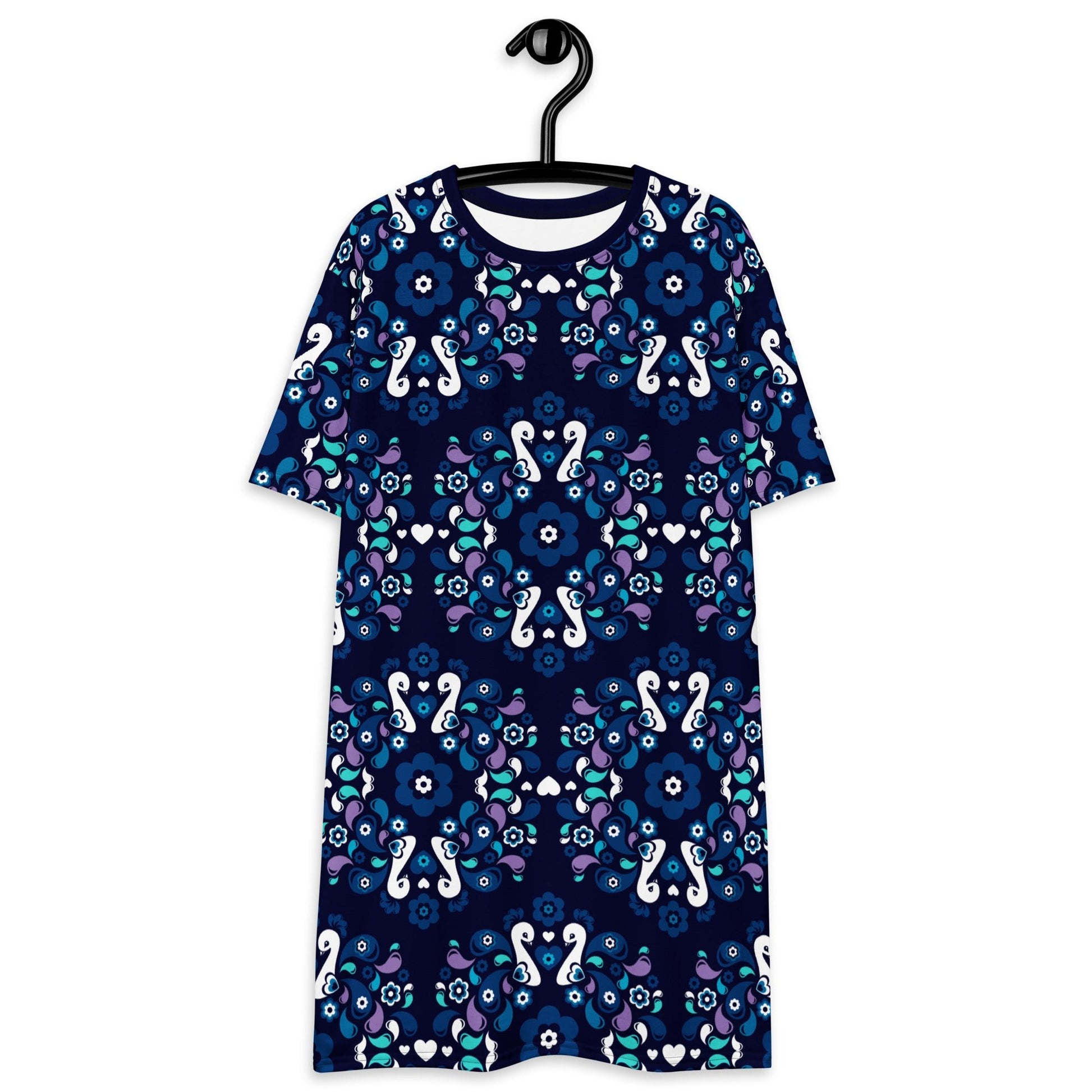 PEACOCK LOVE mystic blue - T-Shirt Dress - SHALMIAK
