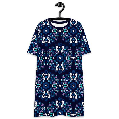 PEACOCK LOVE mystic blue - T-Shirt Dress - SHALMIAK