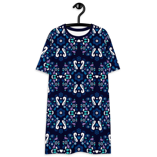 PEACOCK LOVE mystic blue - T-Shirt Dress - SHALMIAK