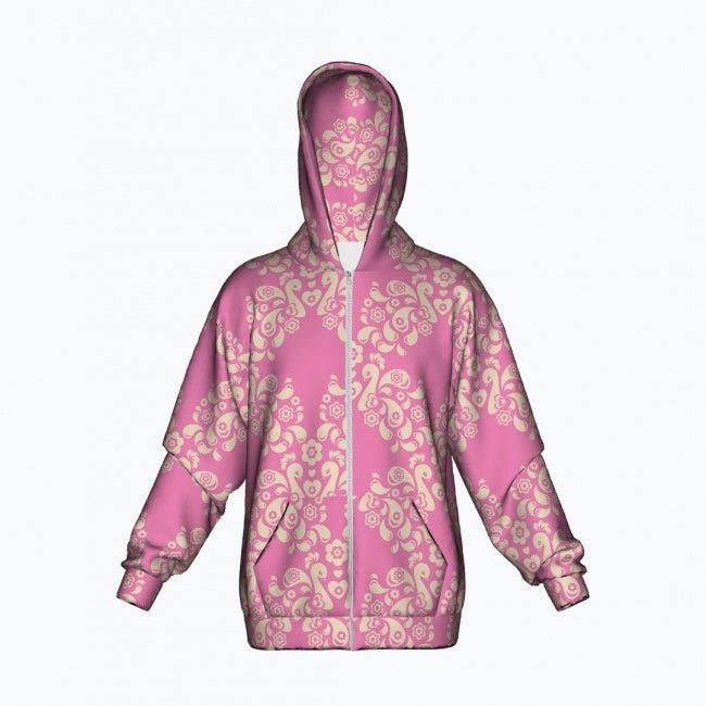 PEACOCK LOVE pink - Cotton Zipper Hoodie - SHALMIAK