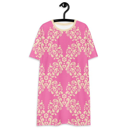 PEACOCK LOVE pink - T-Shirt Dress - SHALMIAK