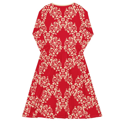 PEACOCK LOVE red - Midi Dress With Pockets - SHALMIAK