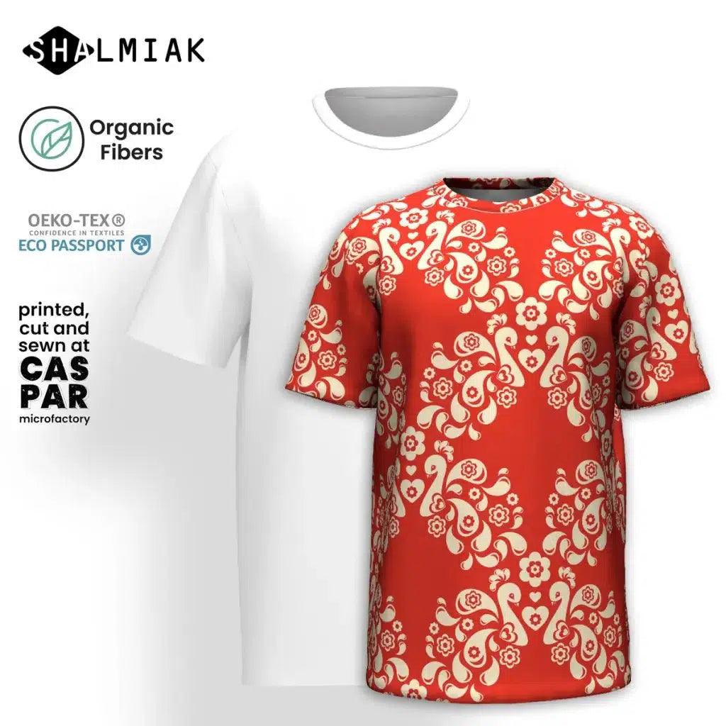 PEACOCK LOVE red - Organic Cotton T-Shirt - SHALMIAK