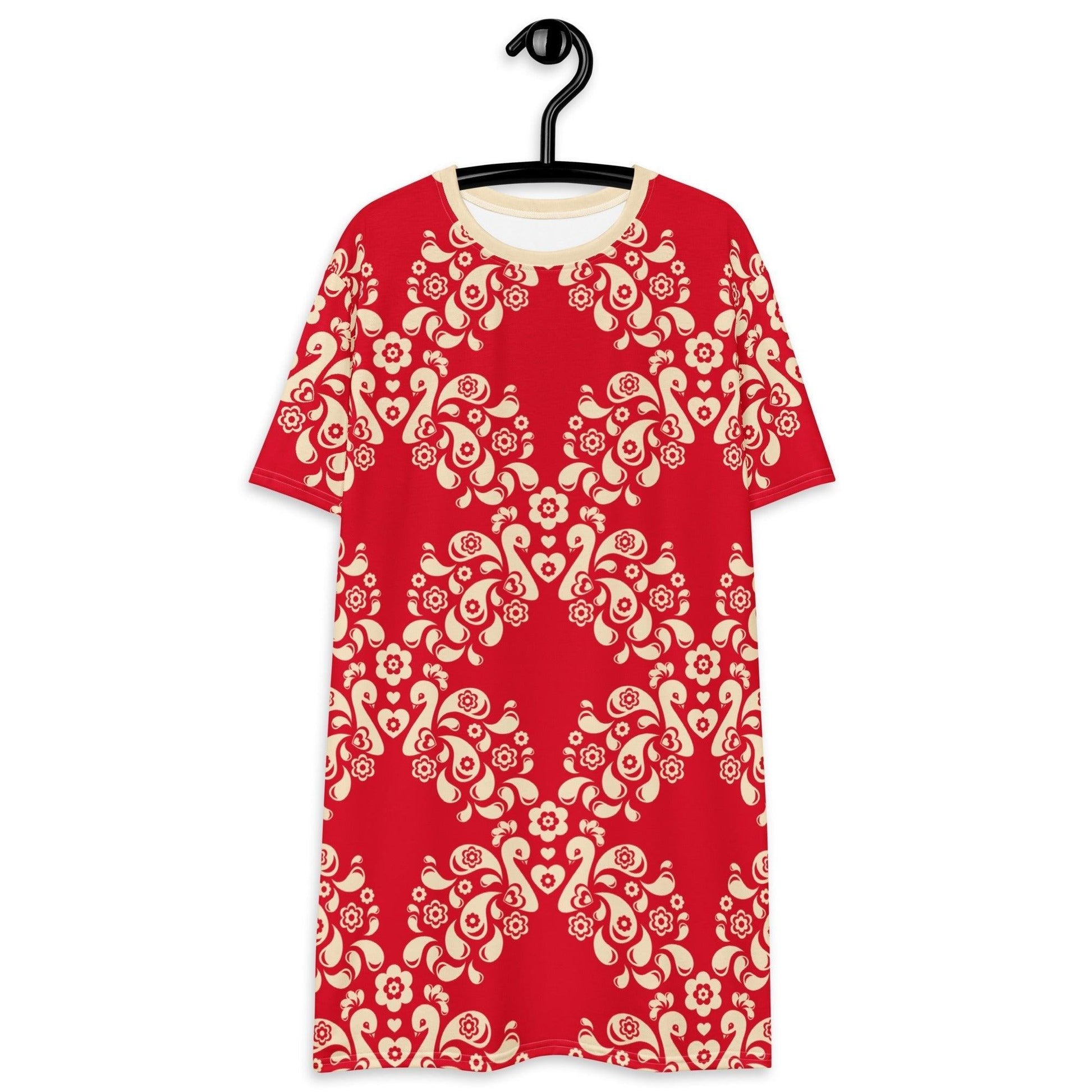 PEACOCK LOVE red - T-Shirt Dress - SHALMIAK