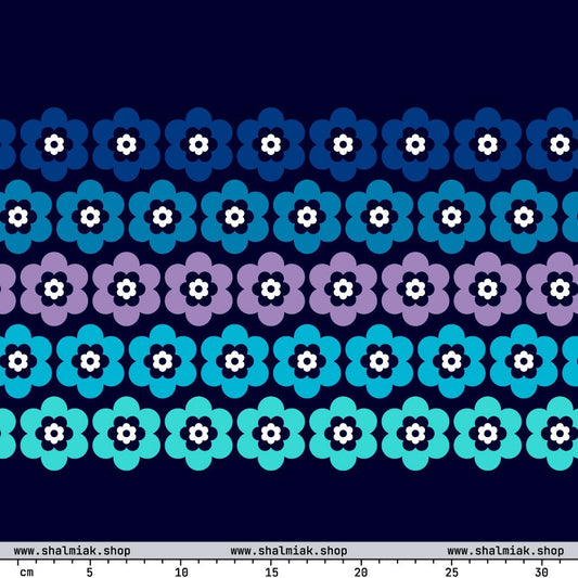 Fabric - PEACOCK BLOOM mystic blue - Vibrant bloom stripe print