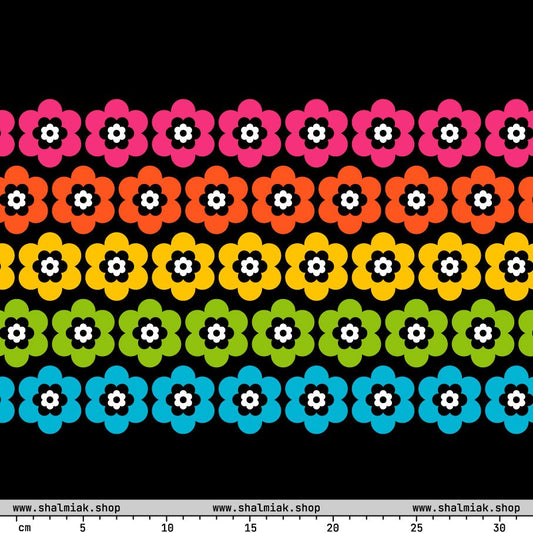 Fabric - PEACOCK BLOOM rainbow - Vibrant bloom stripe print