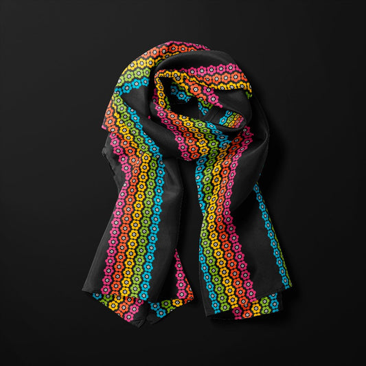 Scarf - PEACOCK BLOOM happy - Vibrant bloom stripe print