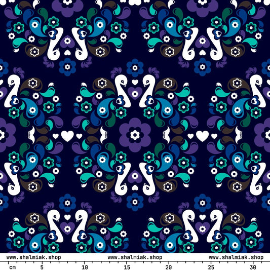 Fabric - PEACOCK LOVE mystic blue - Glorious peacock print