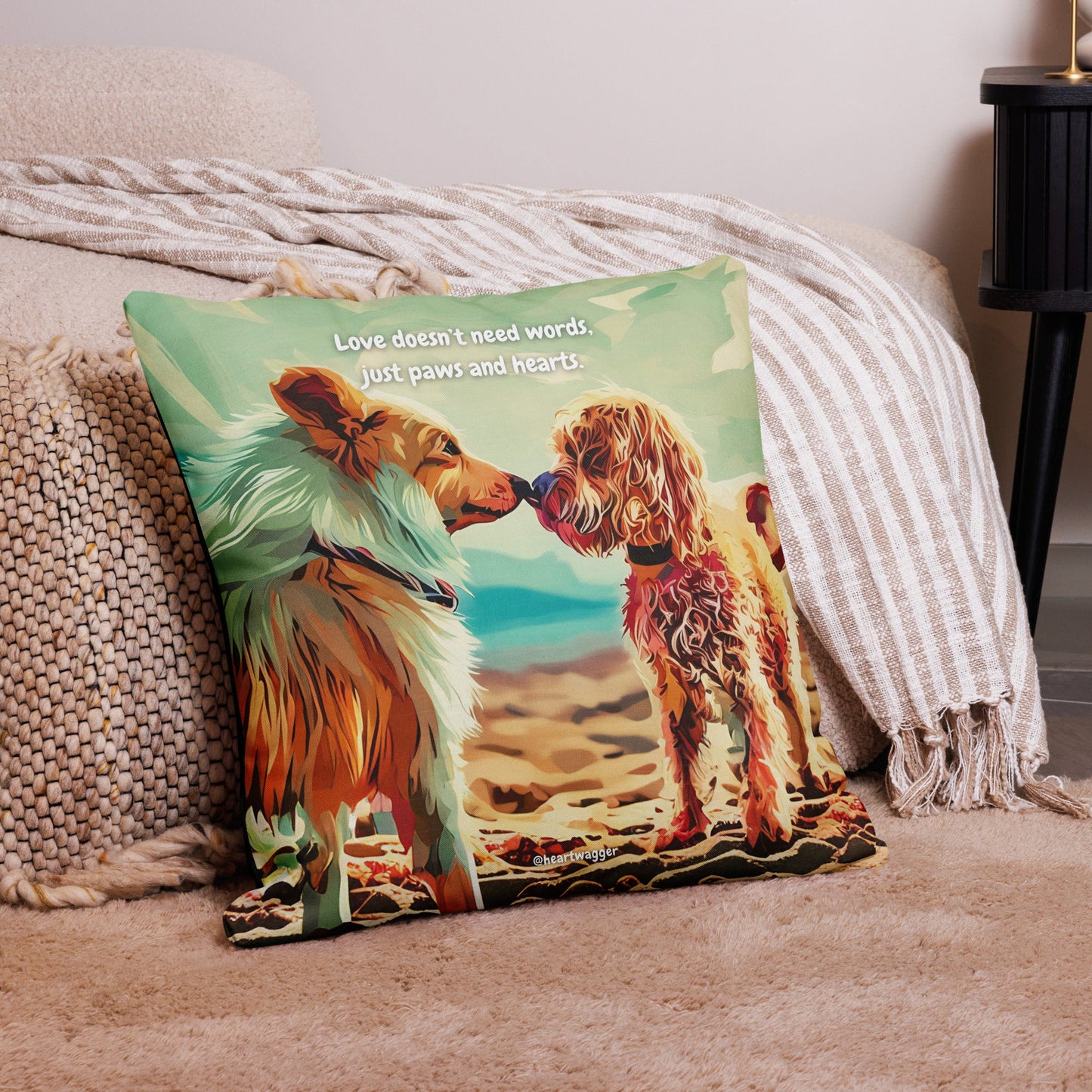 Pillow Case - Love doesn’t need words, just paws and hearts 22″×22″