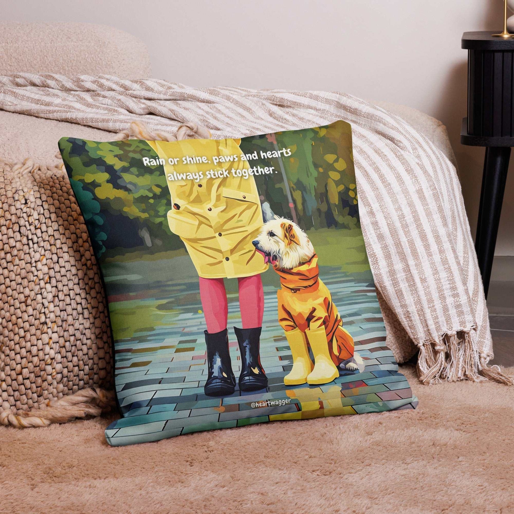 Pillow Case - Rain or shine, paws and hearts always stick together