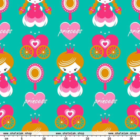 Fabric - PRINCESS mint - Cute princess print