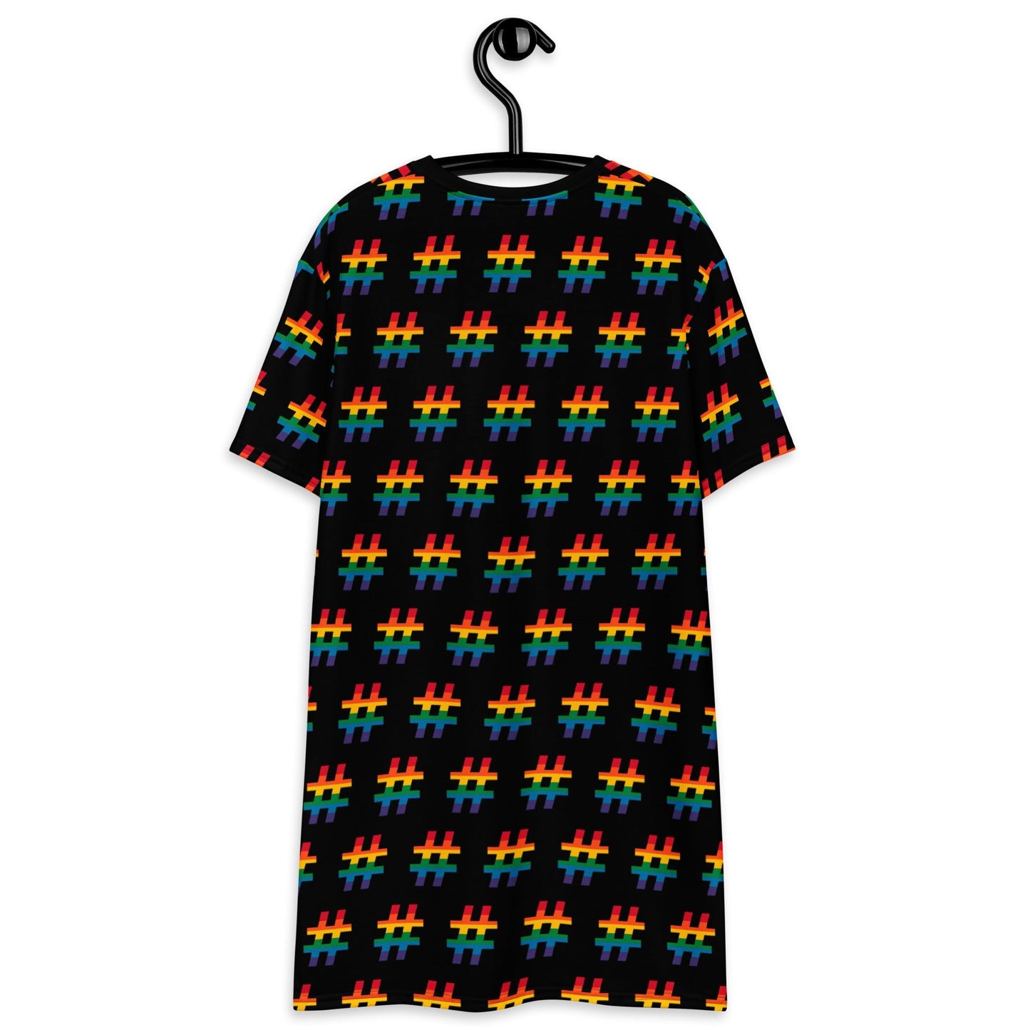 T-Shirt Dress - #RAINBOW black - Colorful Hashtag Print