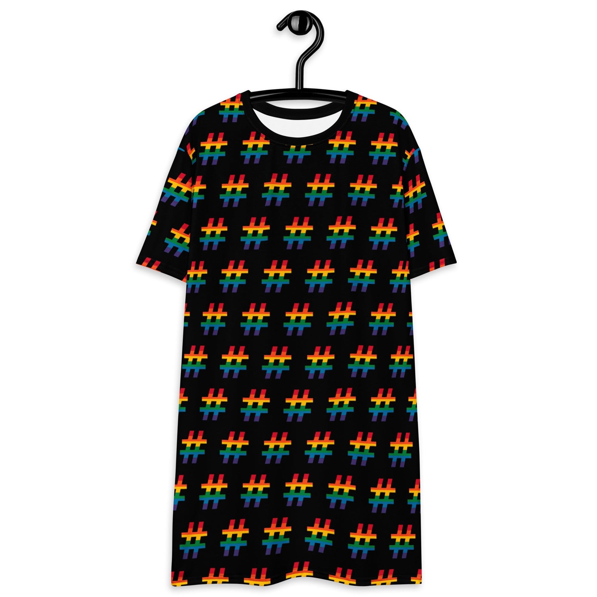 T-Shirt Dress - #RAINBOW black - Colorful Hashtag Print