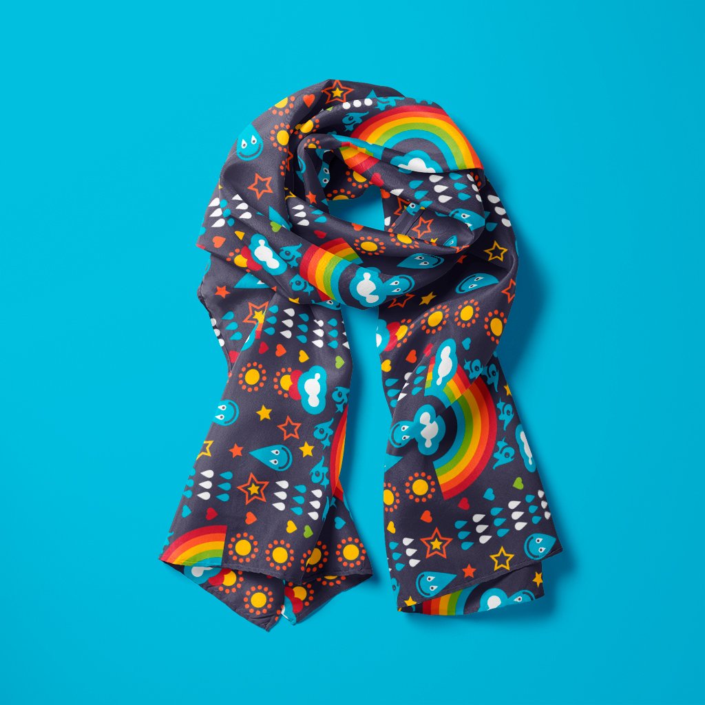 Scarf - RAINBOWPHANT blue - Rainbows and elephants print