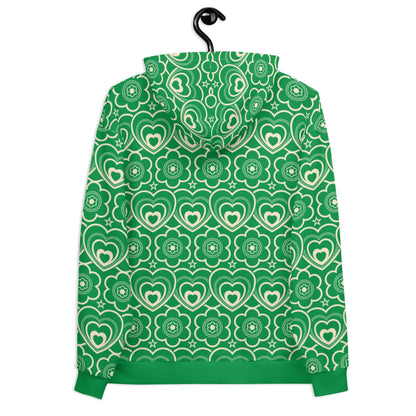 Hoodie - RAMONA green - Simple hearts and flowers print