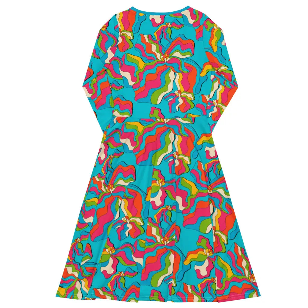 SASSY IRIS turquoise - Midi dress with long sleeves and handy pockets
