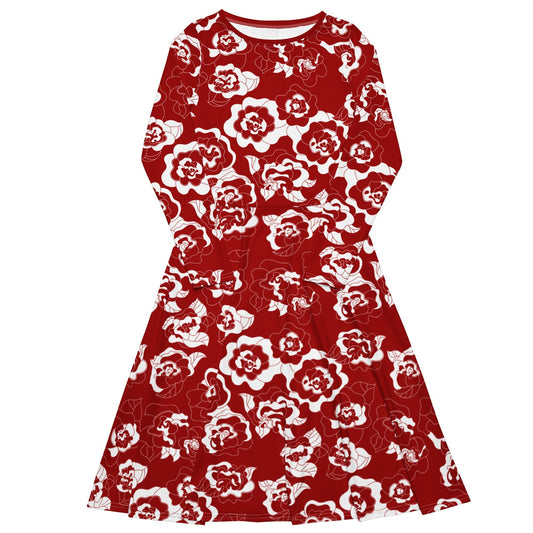 SERENITY scarlet - Midi Dress With Pockets - SHALMIAK