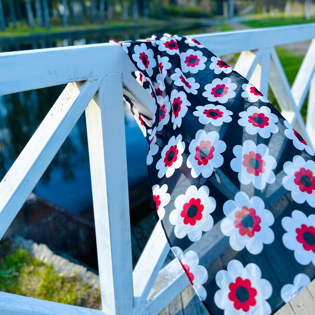 Scarf - FANCY BLOOM red white black - Pretty floral print