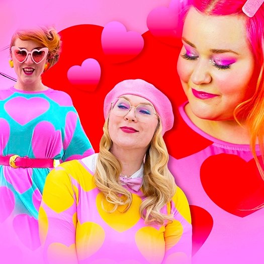 Three women in colorful dresses by SHALMIAK with design: ELLIE LOVE.