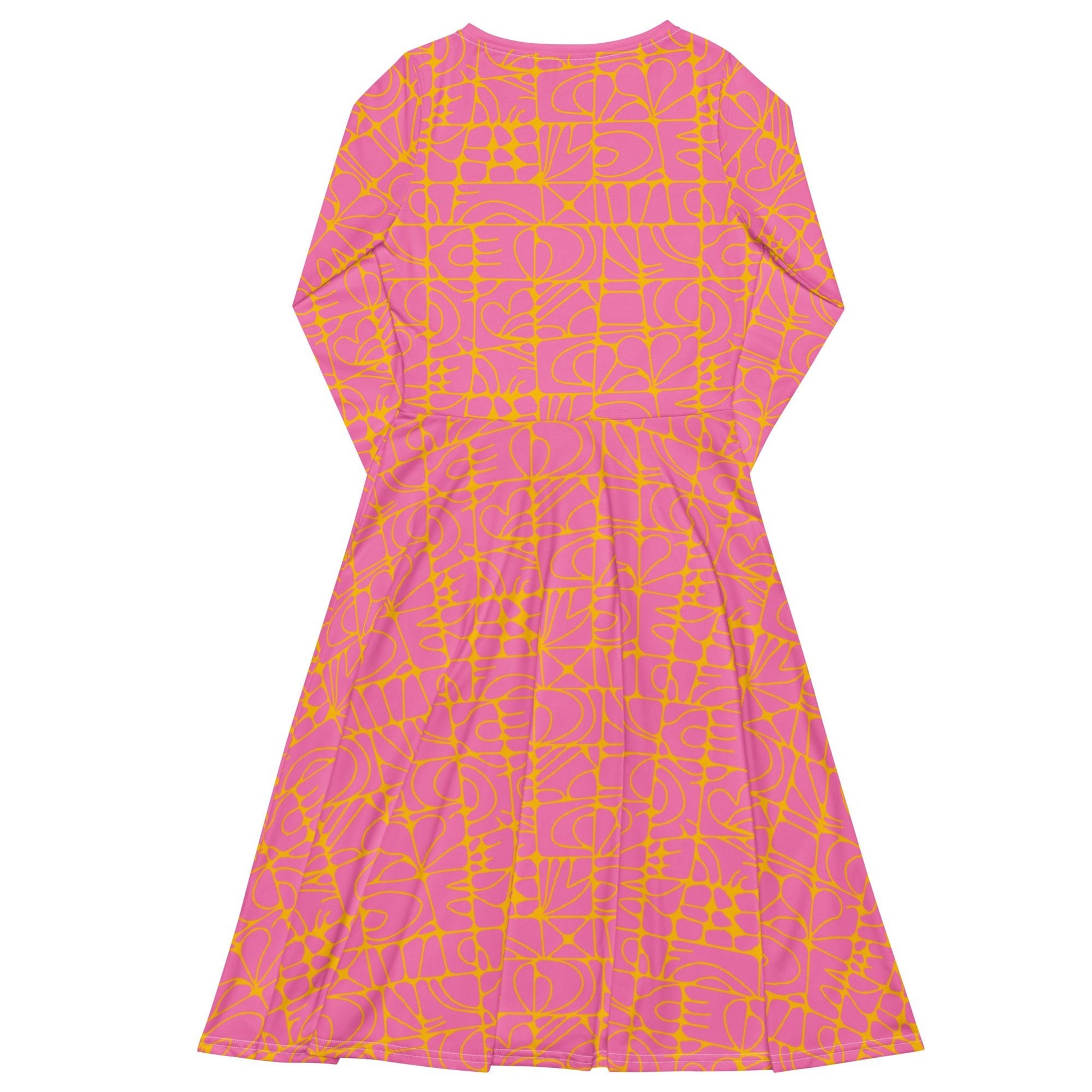 STONE SPIRIT pink yellow - Midi Dress With Pockets - SHALMIAK