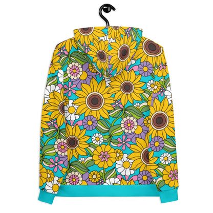 Hoodie - SUNDANCE turquoise - Bold sunflower print