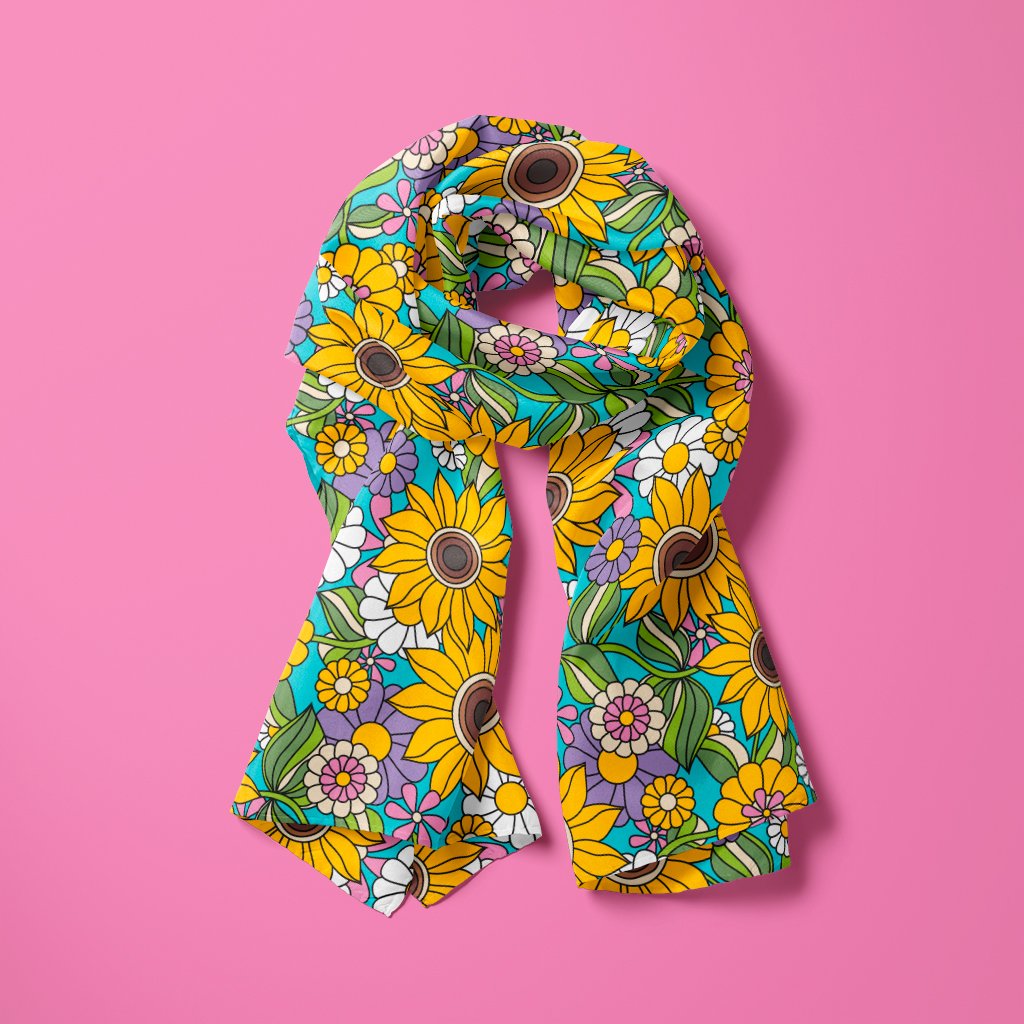 Scarf - SUNDANCE turquoise - Bold sunflower print