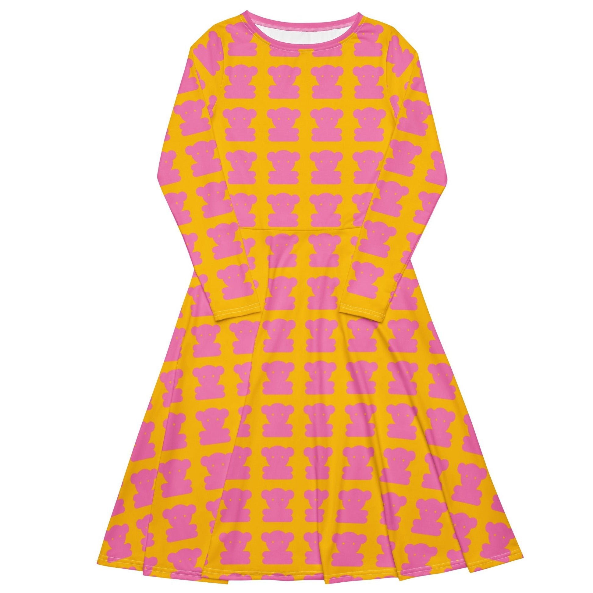 SWEET TEDDY pink yellow - Midi Dress With Pockets - SHALMIAK