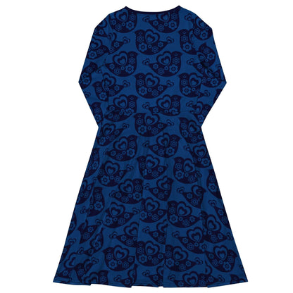 Midi dress - TWEET LOVE dark blue - Birds and hearts print