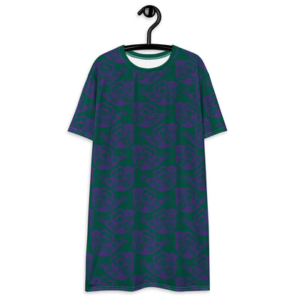 TWEET LOVE green purple - T-Shirt Dress - SHALMIAK