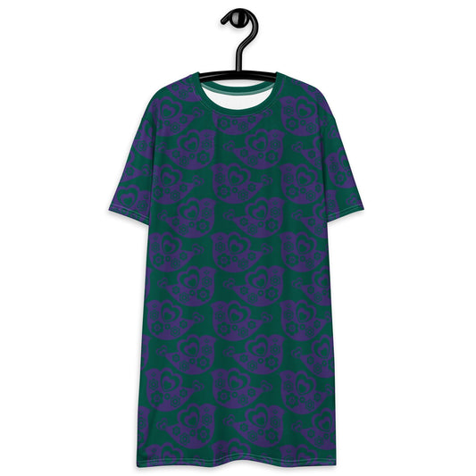TWEET LOVE green purple - T-Shirt Dress - SHALMIAK