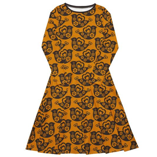 TWEET LOVE orange brown - Midi Dress With Pockets - SHALMIAK
