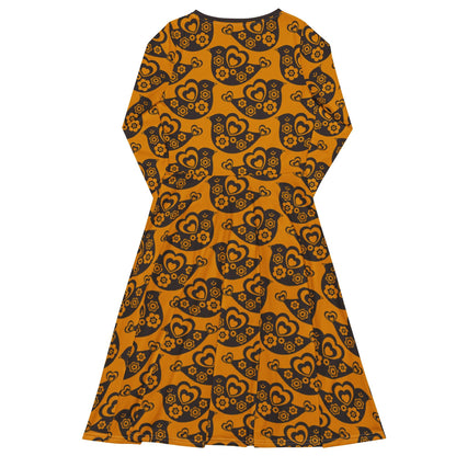 TWEET LOVE orange brown - Midi Dress With Pockets - SHALMIAK