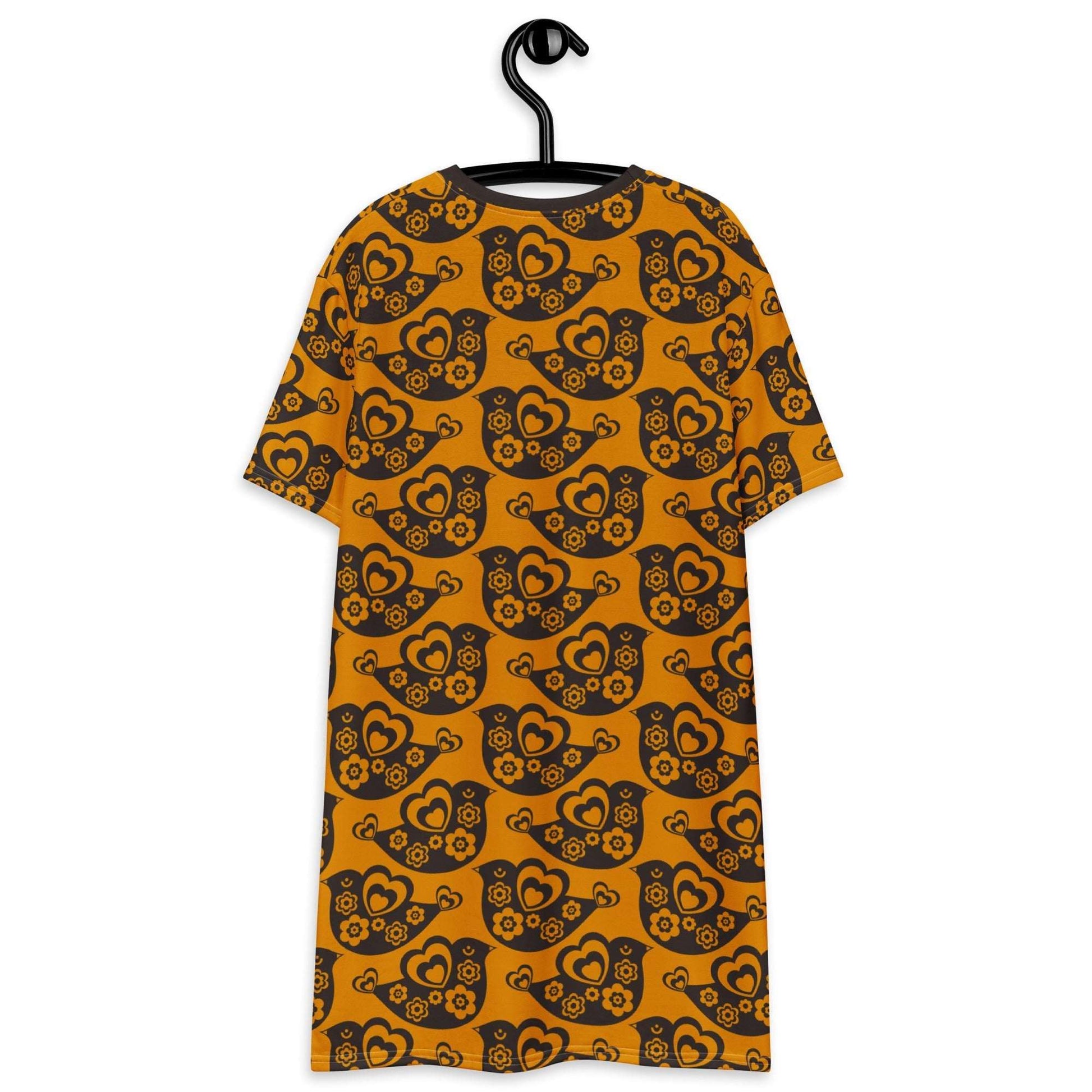 T-shirt dress - TWEET LOVE orange brown - Birds and hearts print