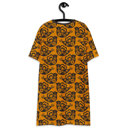 T-shirt dress - TWEET LOVE orange brown - Birds and hearts print