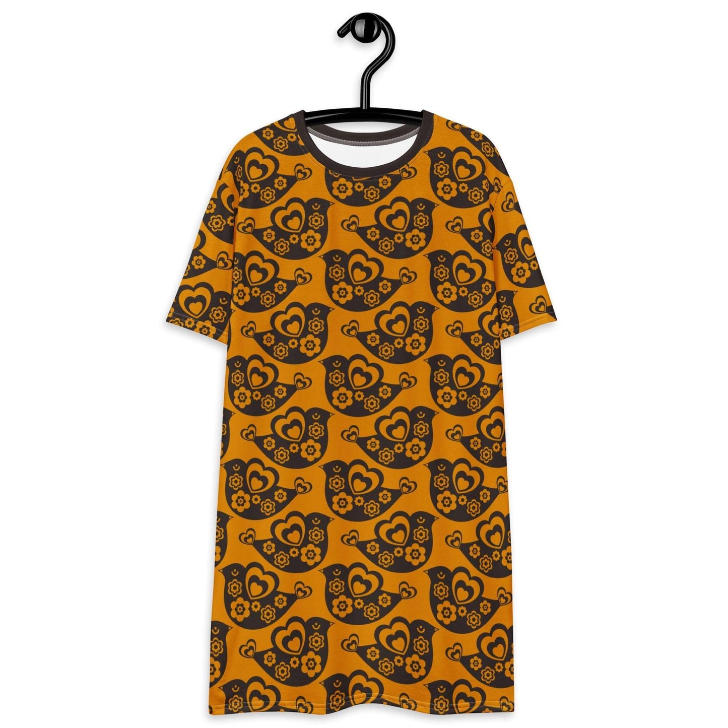 T-shirt dress - TWEET LOVE orange brown - Birds and hearts print 6XL