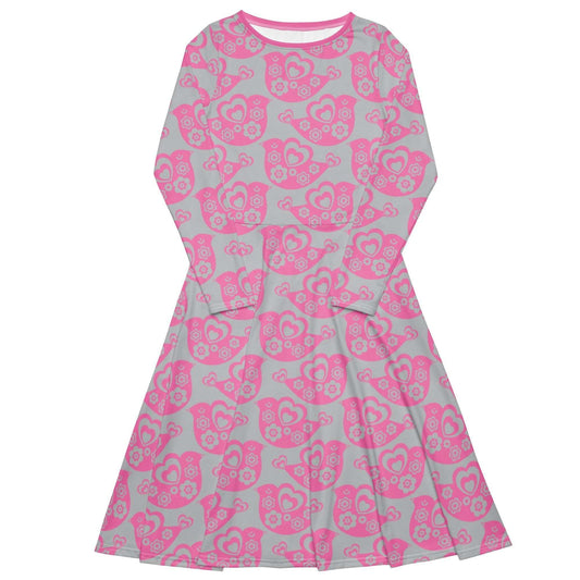 TWEET LOVE pink grey - Midi Dress With Pockets - SHALMIAK