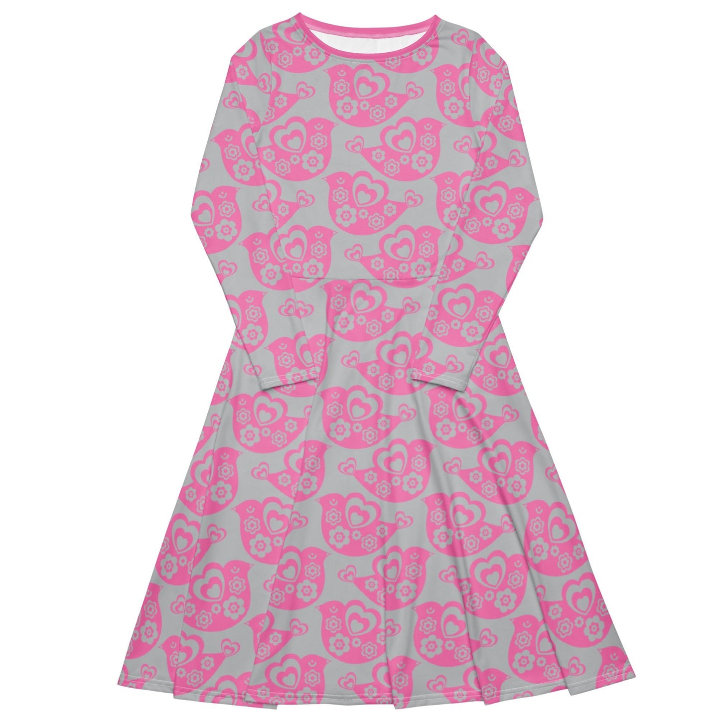 TWEET LOVE pink grey - Midi Dress With Pockets - SHALMIAK