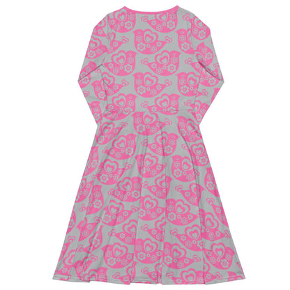 TWEET LOVE pink grey - Midi Dress With Pockets - SHALMIAK